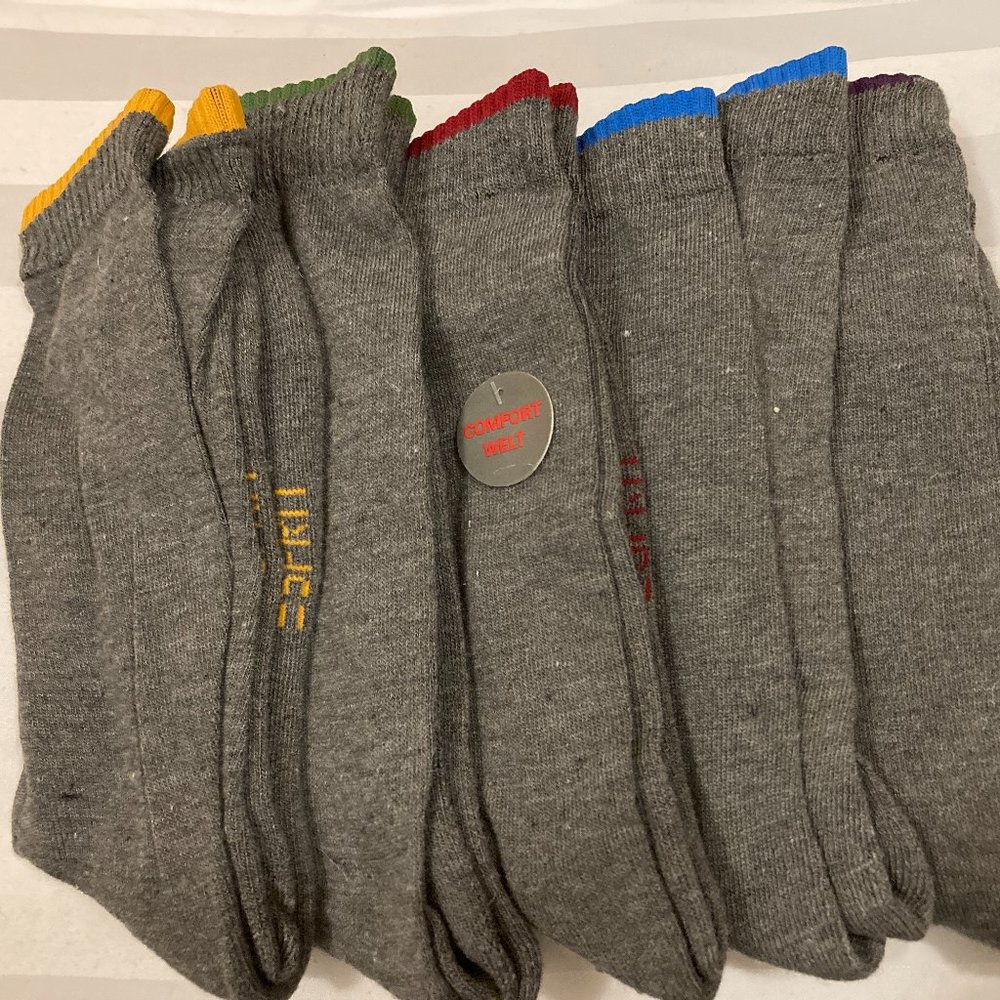 Men Socks 2 PAIR LOT Casual Dress Size Large NEW Grey Trim Color Blue Red Esprit